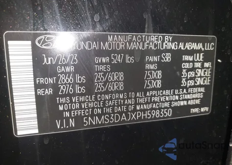 2023 Hyundai Santa Fe Sel из США, поврежденный, VIN 5NMS3DAJXPH598350